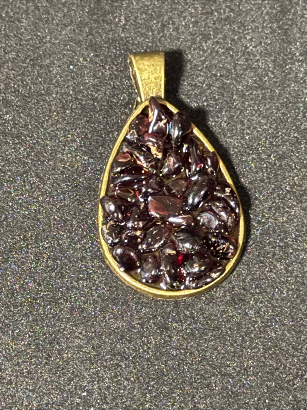 Gold Teardrop Garnet Chip Pendant